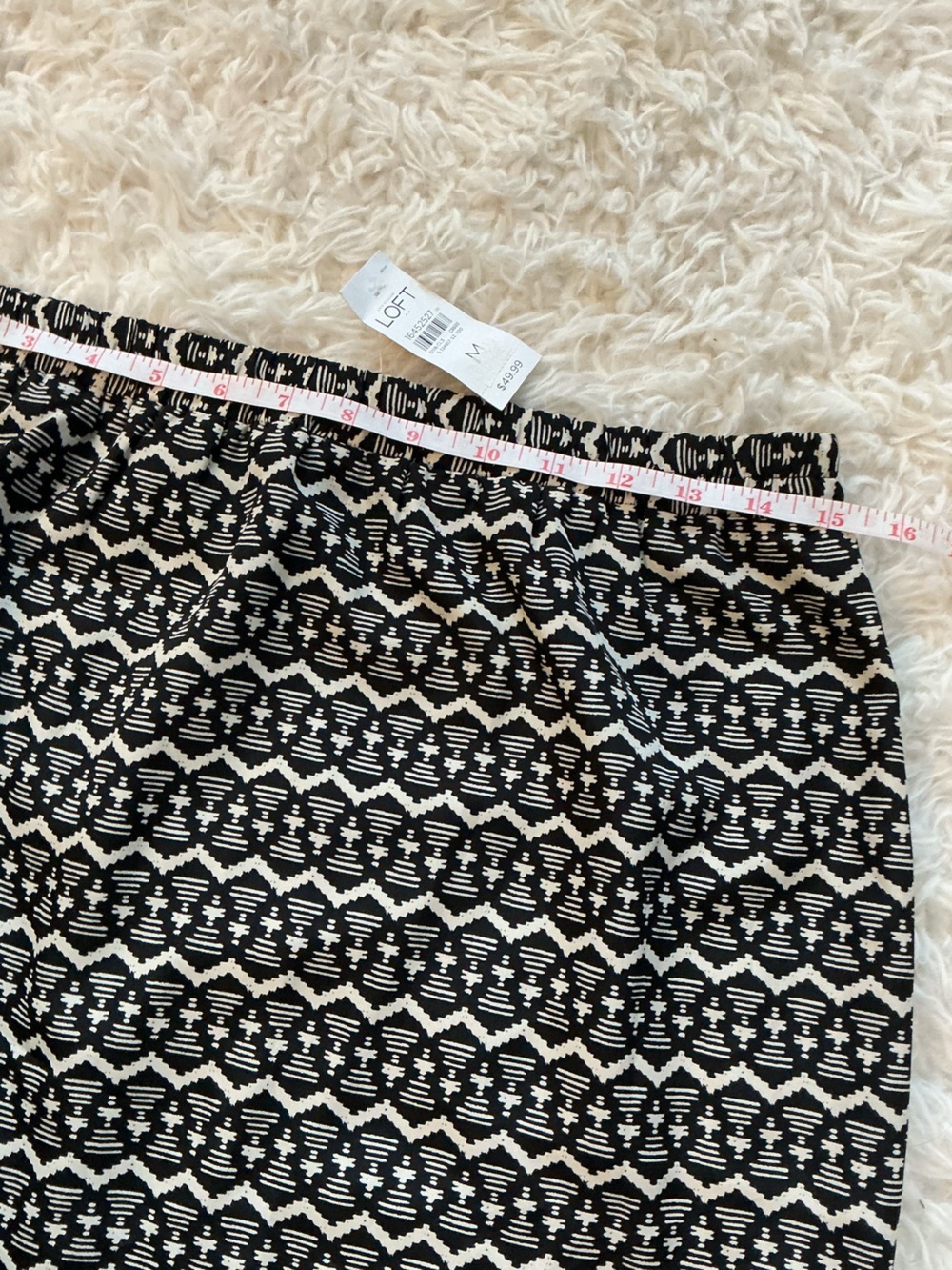 LOFT Black White Geometric Print Mini Skirt Elastic Waist Pull-On Size M NWT - Picture 7 of 14